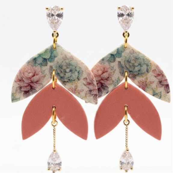 statement oorbellen coraal  - Vintage Floral