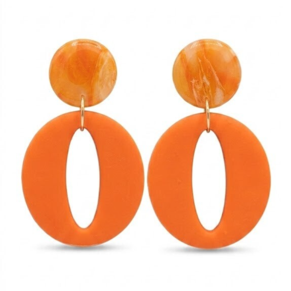 Statement oorbellen oranje marmer