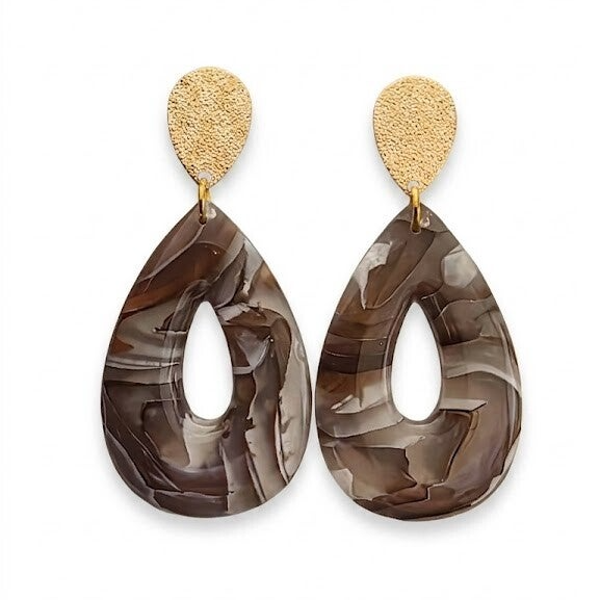 Statement oorbellen Taupe Marble