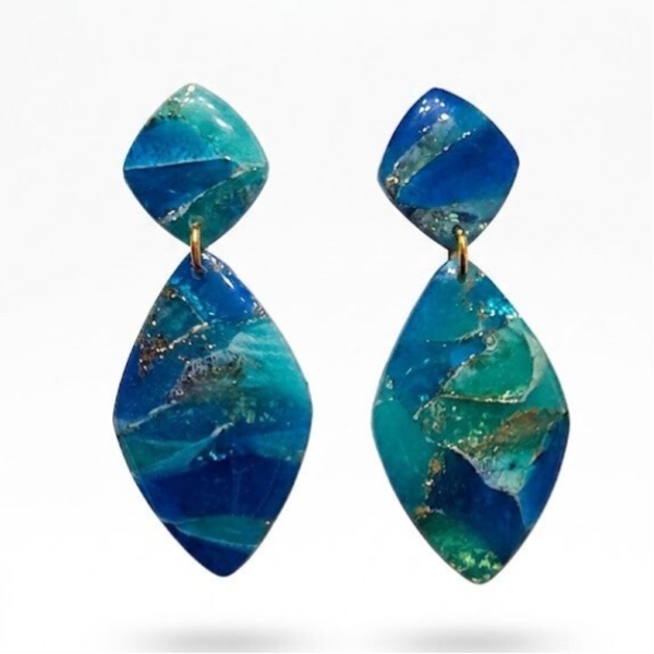 Statement oorbellen blauw - Marble
