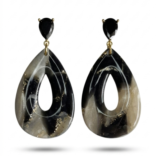 Statement oorbellen zwart ivoor - Midnight Elegance