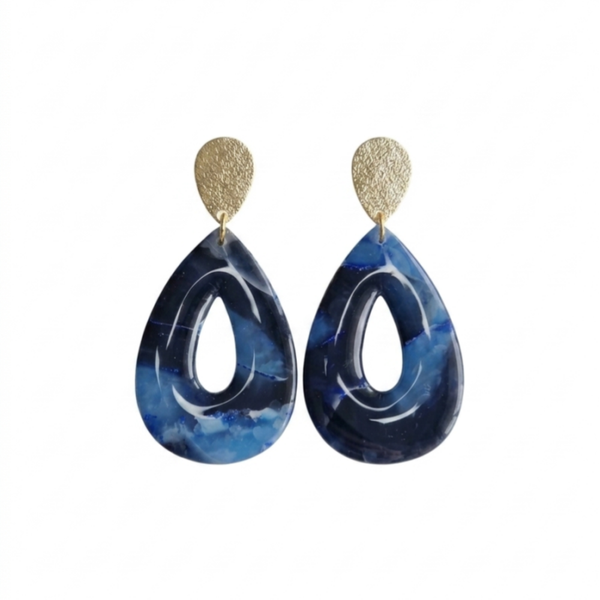 Statement oorbellen blauw - Blue Marble