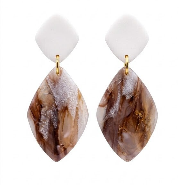 Handgemaakte Marmerlook Oorbellen met goud bruin - Soft Earth