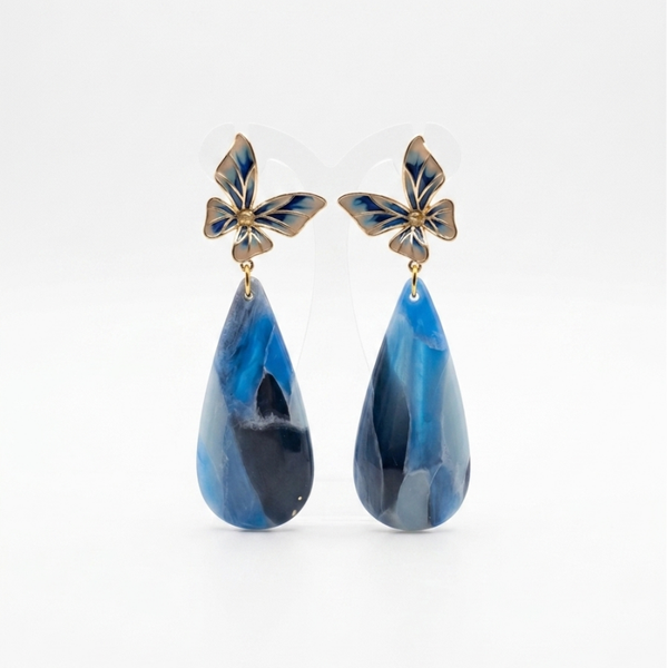 Statement oorbellen blauw - Butterfly Blue