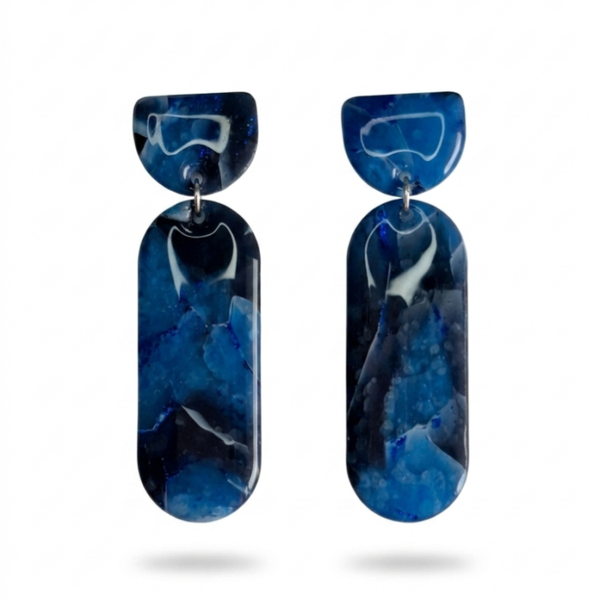 Statement oorbellen blauw - Blue Marble