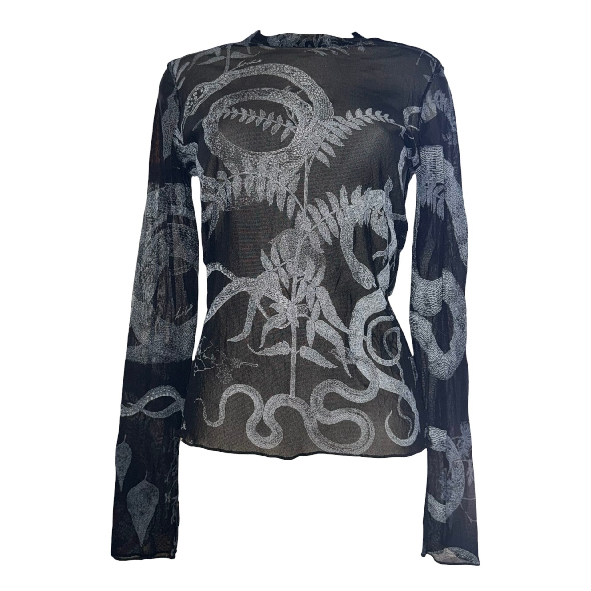 Just Cavalli X Roberto Cavalli Vintage Mesh Tattoo Print Long Sleeve Top