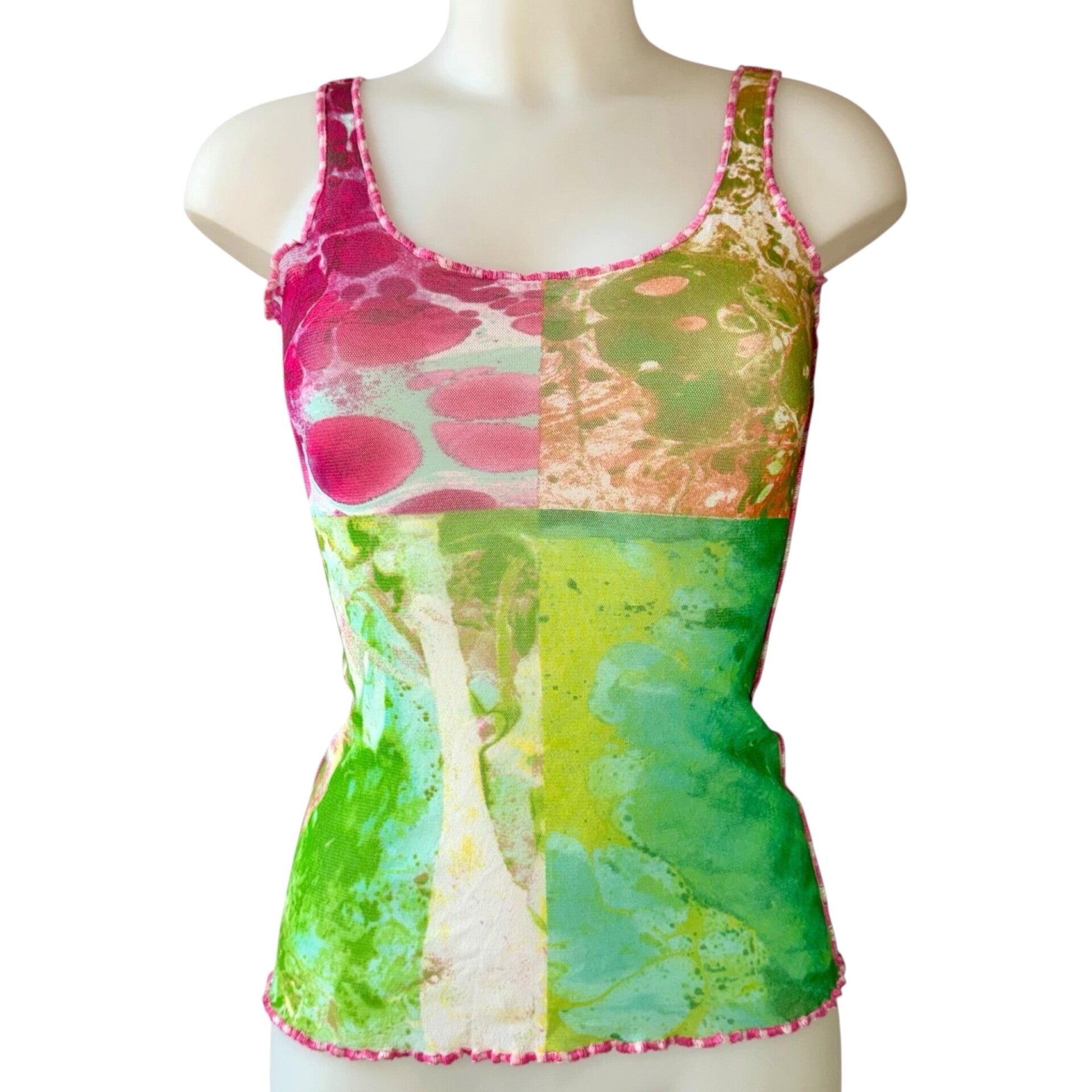 Jean Paul Gaultier Vintage 2000 'Bacteria' Print Mesh Tank Top