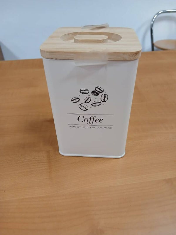 Barattolo in latta porta caffè con coperchio in legno