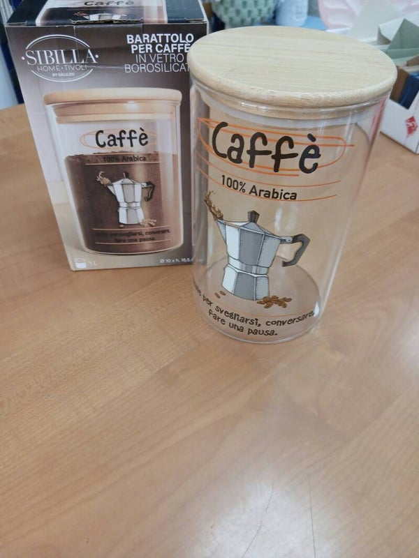 Barattolo in vetro con coperchio in legno porta caffè