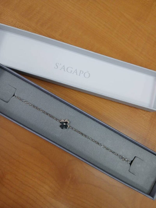 Bracciale sagapo con quadrifoglio e brillantino centrale articolo nuovo
