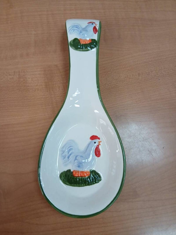 Poggia mestolo in coccio con gallo disegnato