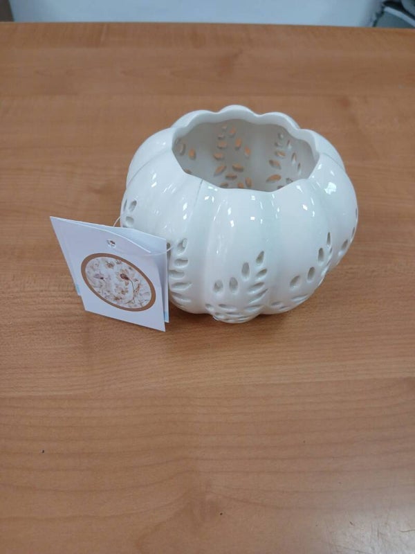 Porta candela a forma di zucca bianca articolo nuovo