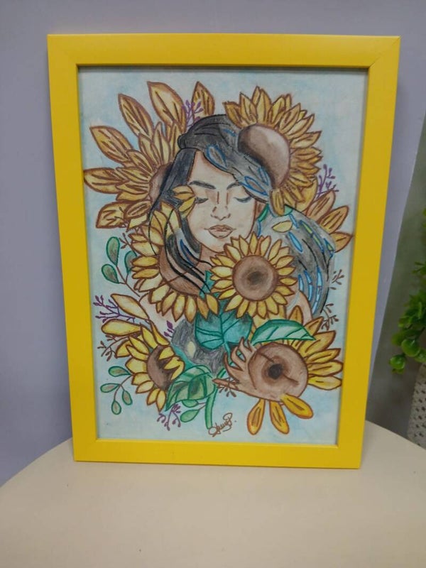 Quadro fatto a mano con cornice gialla fatto a mano