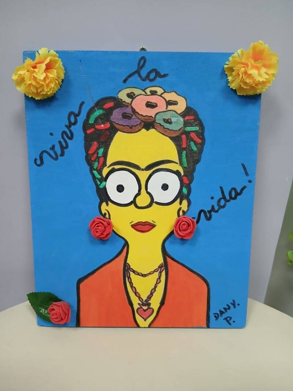 Quadro fatto a mano Frida versione Simpson