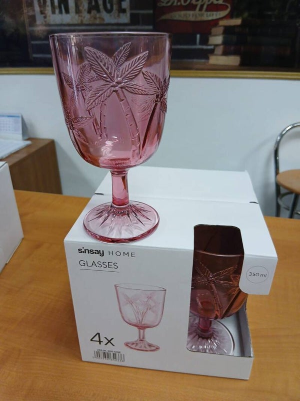 Set da 4 bicchieri da vino rosa con palme articolo nuovo