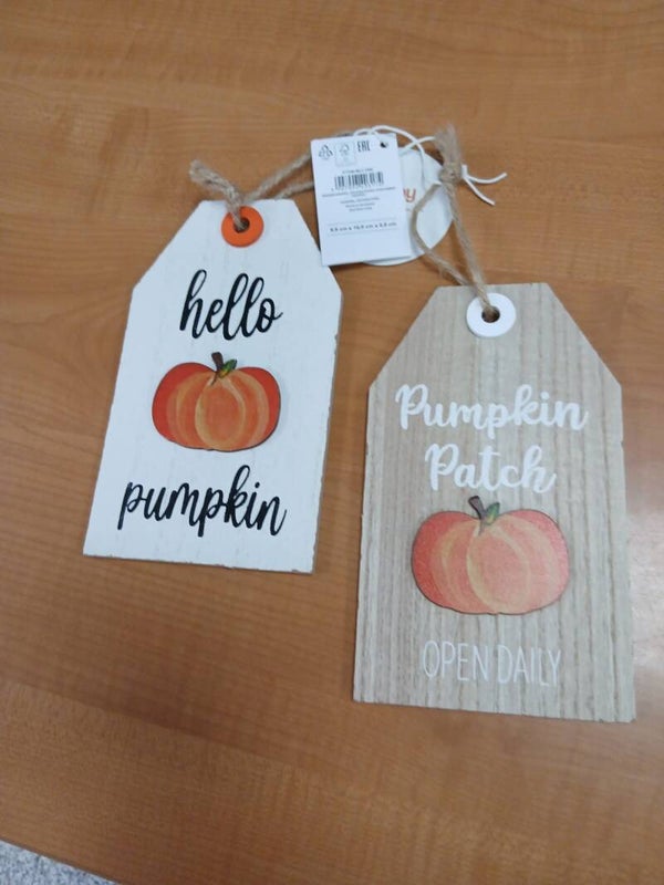 Set da due Decorazione autunnale in legno con zucche