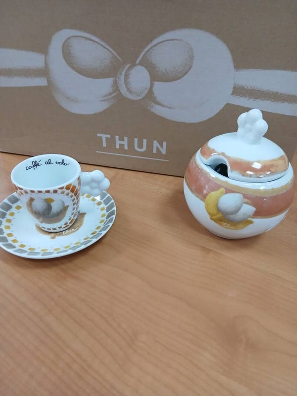 Set due tazzine più zuccheriera thun colore arancione con scatola articolo nuovo