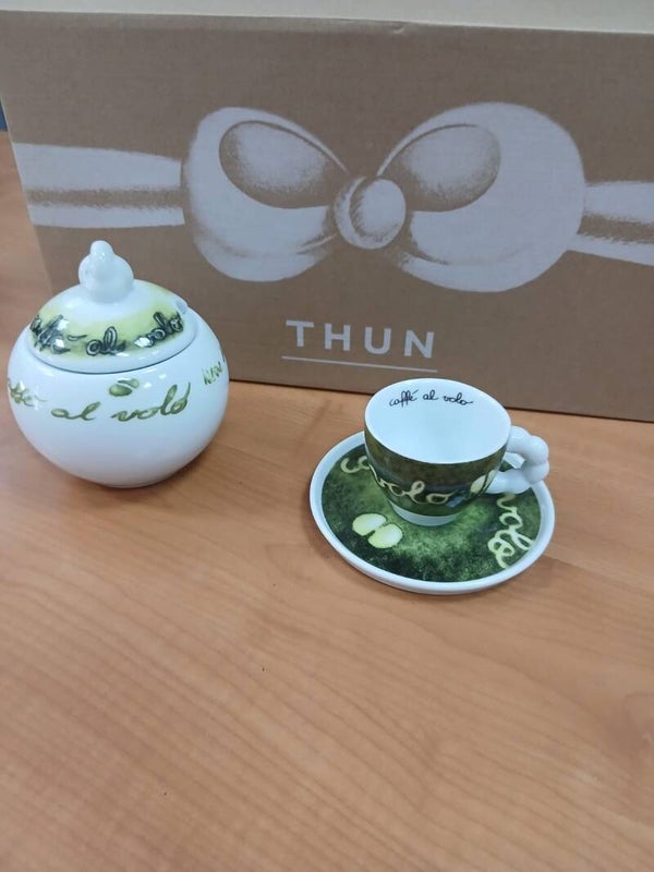 Set due tazzine più zuccheriera thun colore verde con scatola articolo nuovo
