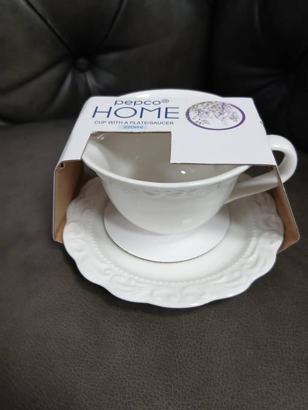 Tazza con piattino bianca linea lavanda
