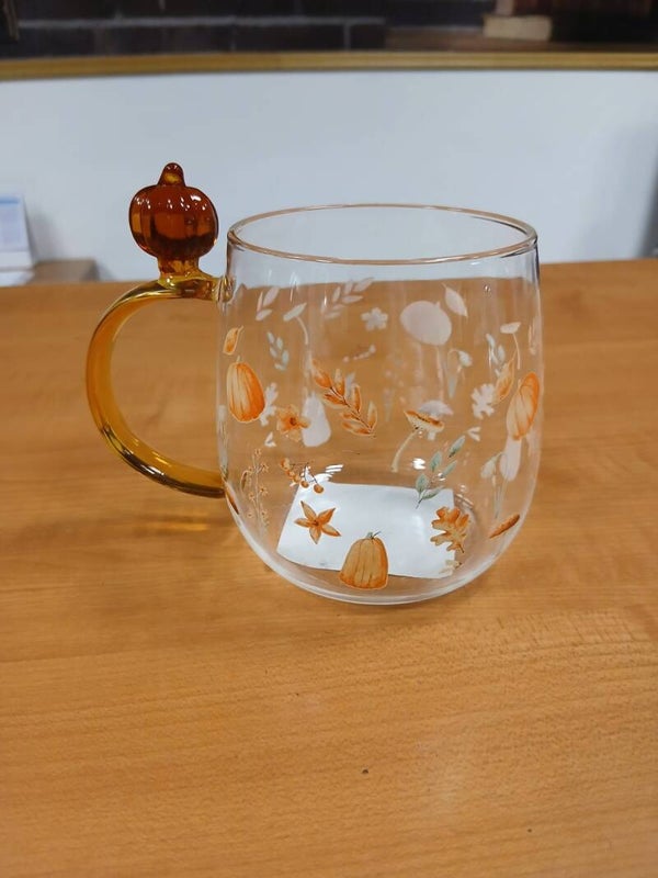 Tazza in vetro con disegni autunnali articolo nuovo