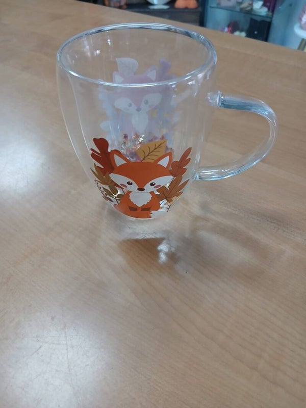 Tazza in vetro linea autunnale con volpe articolo nuovo