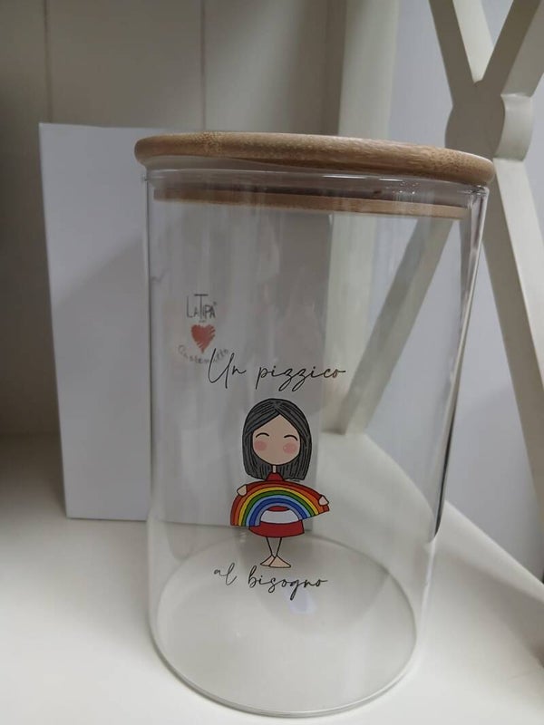 Vaso grande in vetro porta tutto con tappo in legno con scatola