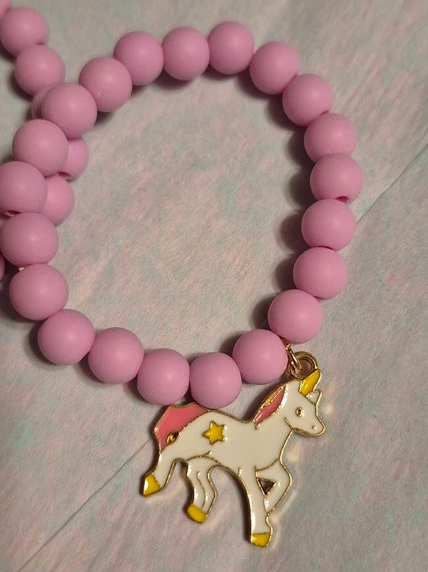 LIGHT PINK UNICORN BEADED CHARM BRACELET