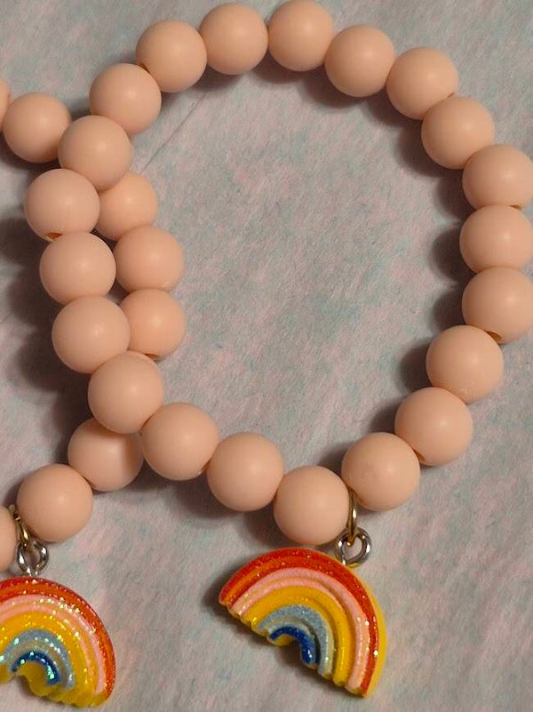 PEACH BEADED BRACELET WITH RAINBOW CHARM