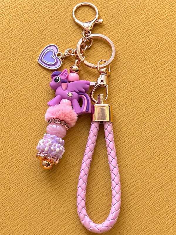 💜 Porte-clés Licorne – Rose & Violet