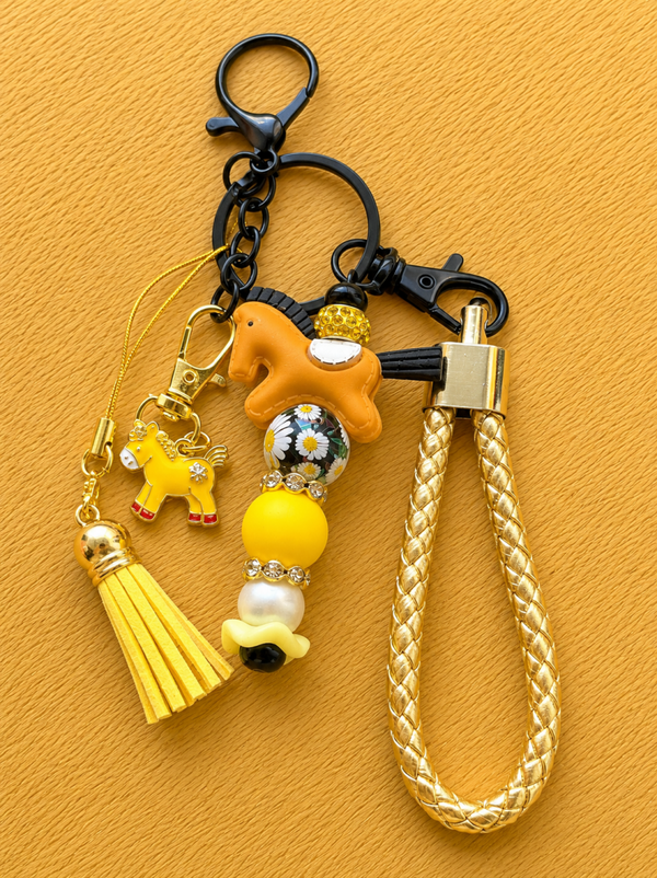 💛 Porte-clés Cheval – Jaune & Or