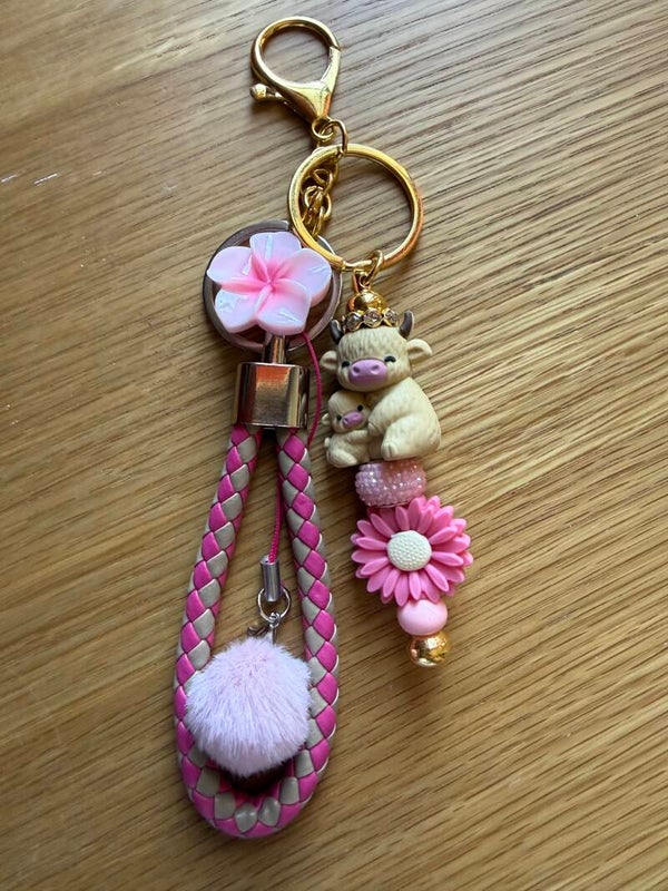 Porte-clé “Maman Vache & Bébé Fleur