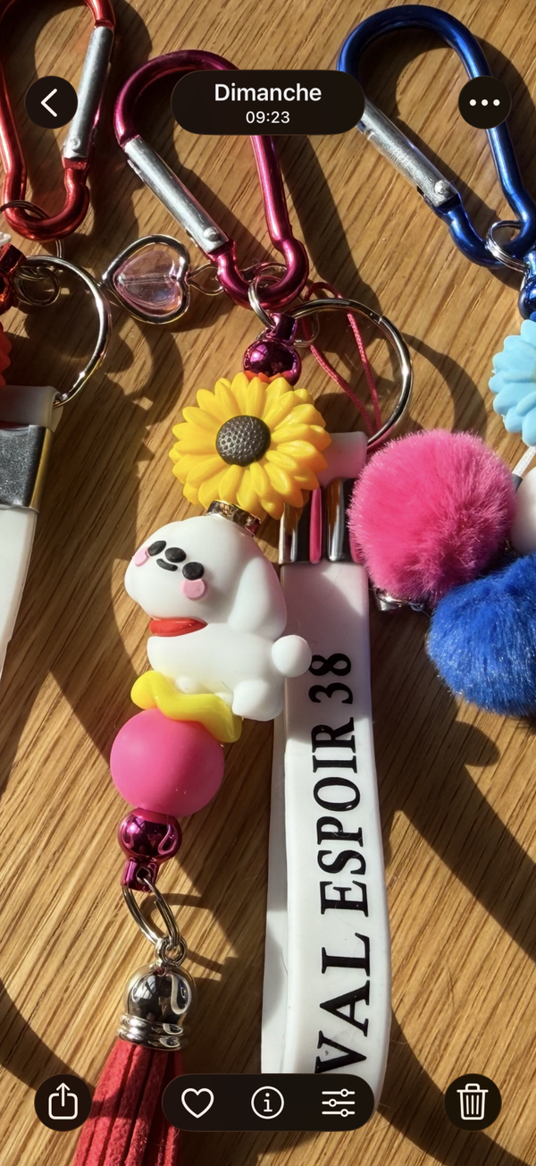 Porte-clé chien rose & tournesol
