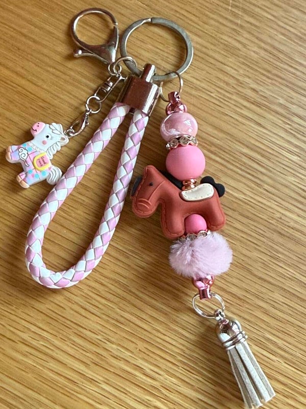 Porte-clés cheval rose