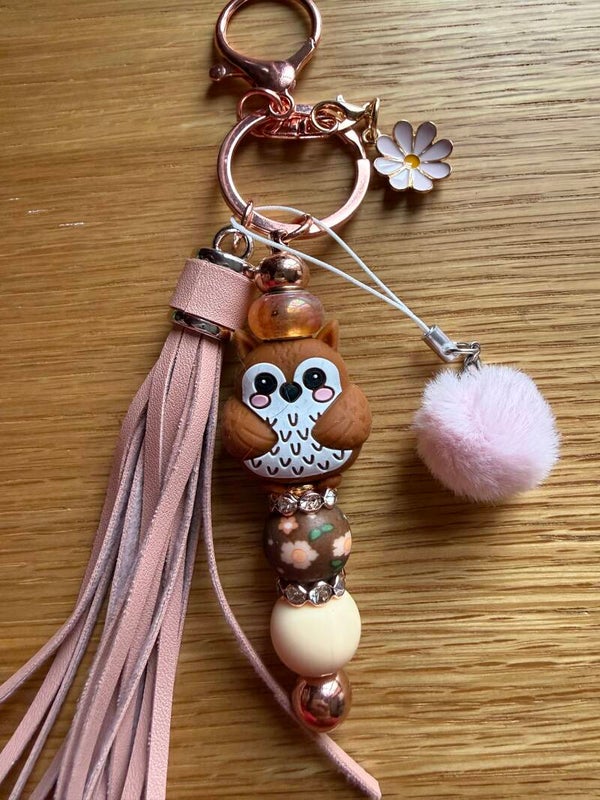 Porte-clés chouette rose poudré
