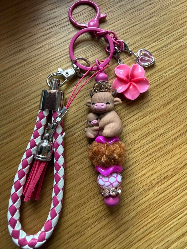 🐮 Porte-clés Vache Rose 💖