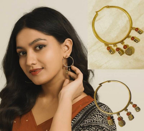 Golden Charm Hoop Earrings