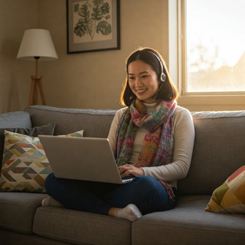 Smiling lady in home office