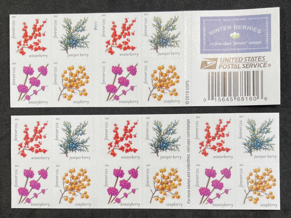 Winter Berries Booklet of 20 forever stamps MNH