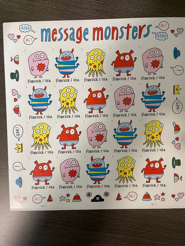 Message Monsters one Large Sheet/Pane of 20