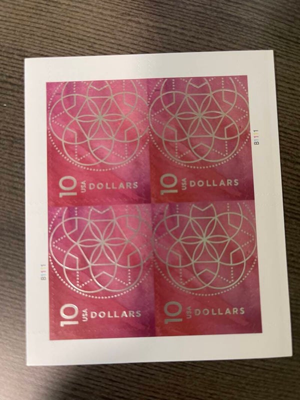 TEN Dollar Sheet (Block of 4 ) $10 Denomination per stamp