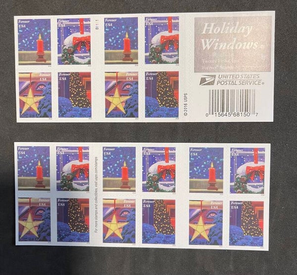 Holiday Windows booklet of 20 forever stamps, MNH
