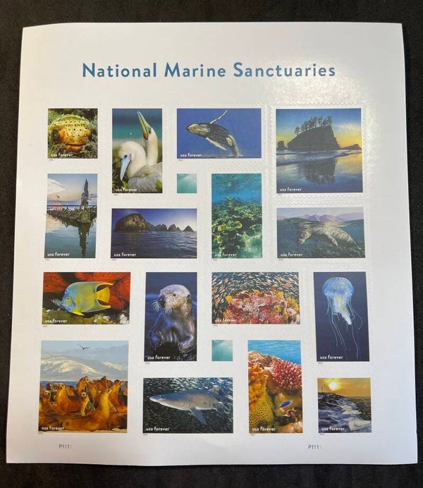 National Marine Sanctuaries Forever Stamp Sheet. Contains 16 Stamps.