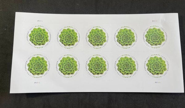 Global International Green Succulent Forever Stamp Sheet of 10