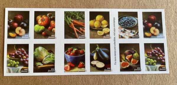 Fruits and Vegetables booklet of  20 forever stamps, MNH