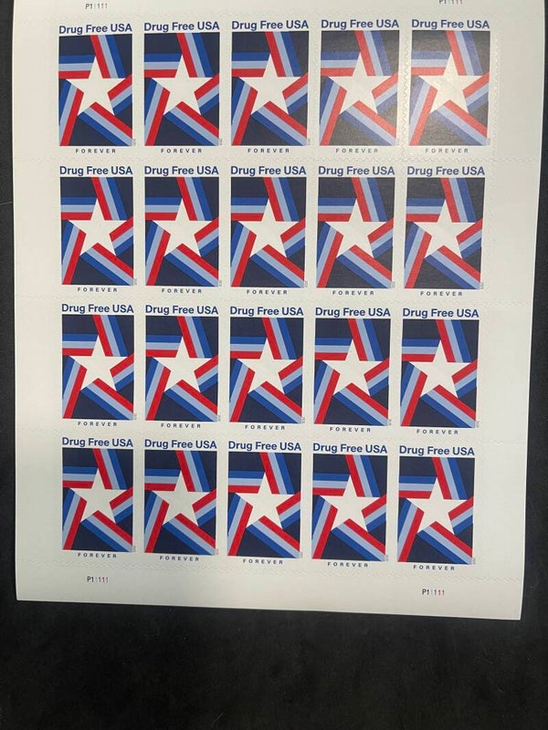 Drug Free USA Pane of 20 Forever Stamps, MNH