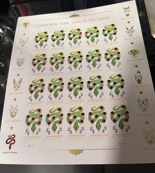 Lunar New Year YEAR of the SNAKE (2025) Forever Sheet of US Forever postage stamps