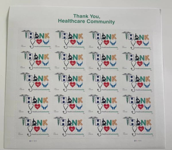 Thank You HEALTHCARE Community Stamp Sheet 20 Forever Stamps