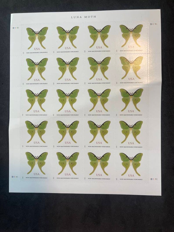 Luna Moth Butterfly non-machinable Forever stamp sheet of 20 MNH