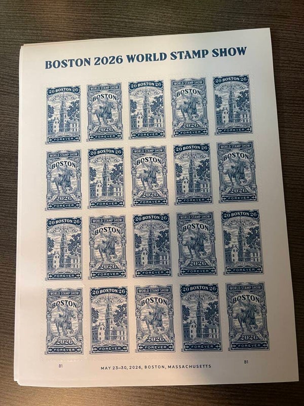 Boston World Stamp  Pane/sheets of 20 forever stamps