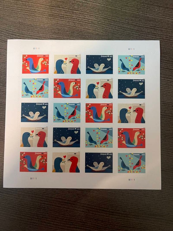 LOVE (Birds in Pairs)  Forever Stamp Sheet, MNH